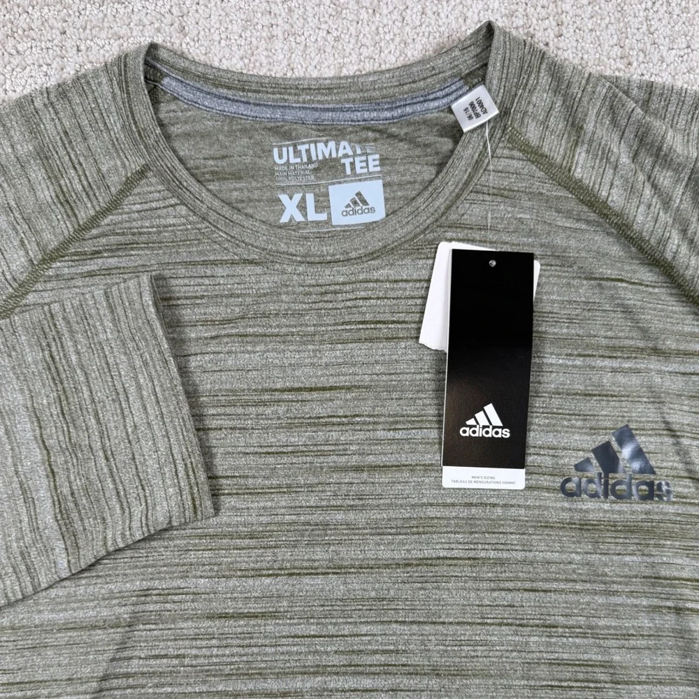 NEW Adidas Mens XL Olive Green Ultimate LS Melange Performance Long Sleeve Tee